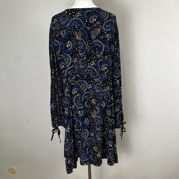 Anthropologie Maeve Dress Size 16W Long Sleeve Black V-Neck Pattern Knee Length - Picture 7 of 12